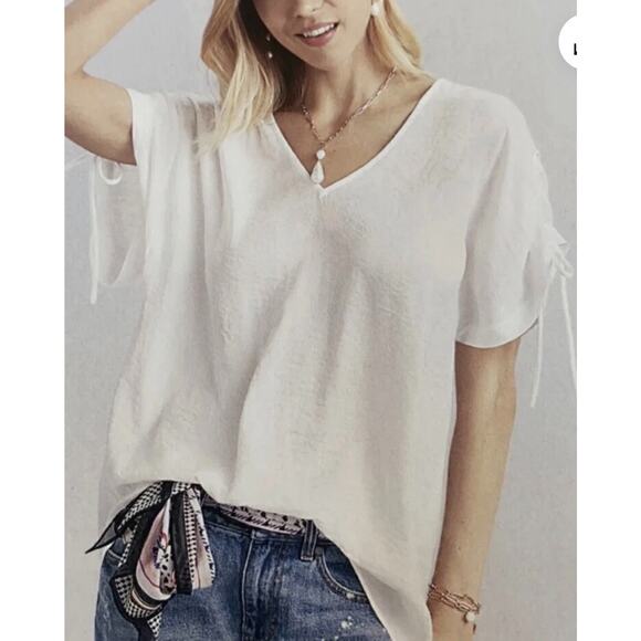 CAbi Tops - CAbi Seaside White Blouse Top Dolman Tie-Sleeve V-Neck #5895 Size Medium